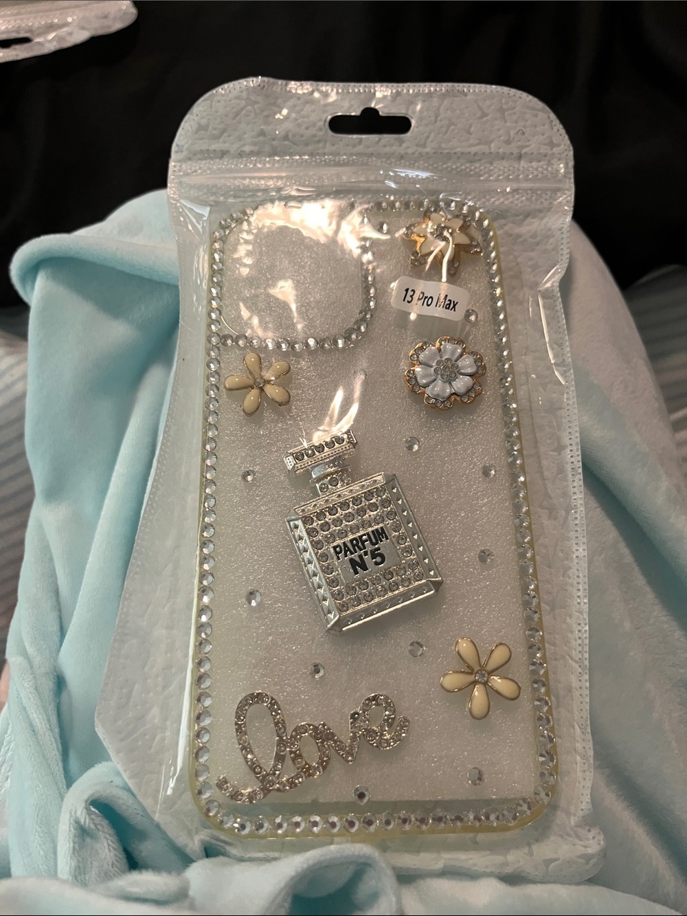White Rhinestone Parfum Bottle Decorative Phone Case (13 Pro Max)